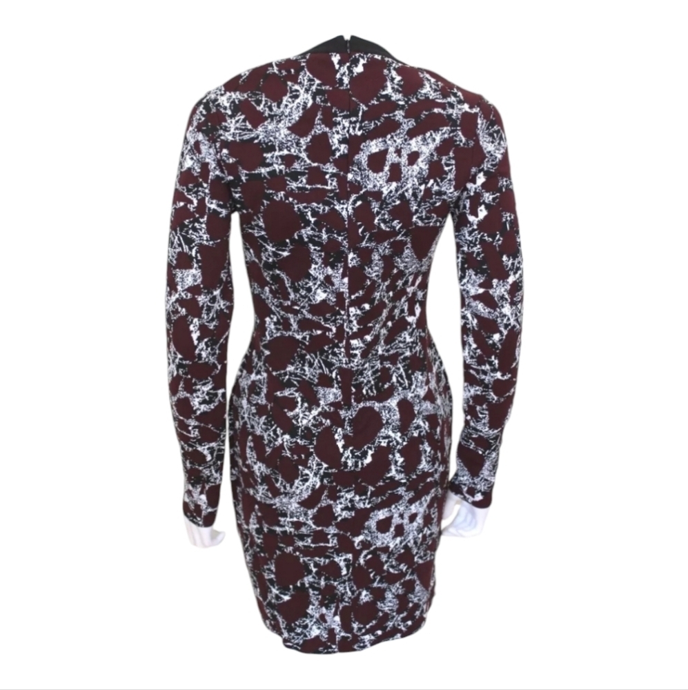 New Balenciaga Burgundy white print stretch body dress F 36 Made‎ in France